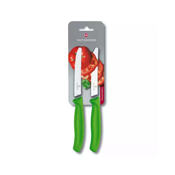 Victorinox 6.7836.L114B 11cm Yeşil 2li Tırtıklı Domates ve Sofra Bıçağı, Blisterli Paket - VICTORINOX MUTFAK