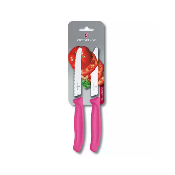 Victorinox 6.7836.L115B 11cm Pembe 2li Tırtıklı Domates ve Sofra Bıçağı, Blisterli Paket - VICTORINOX MUTFAK