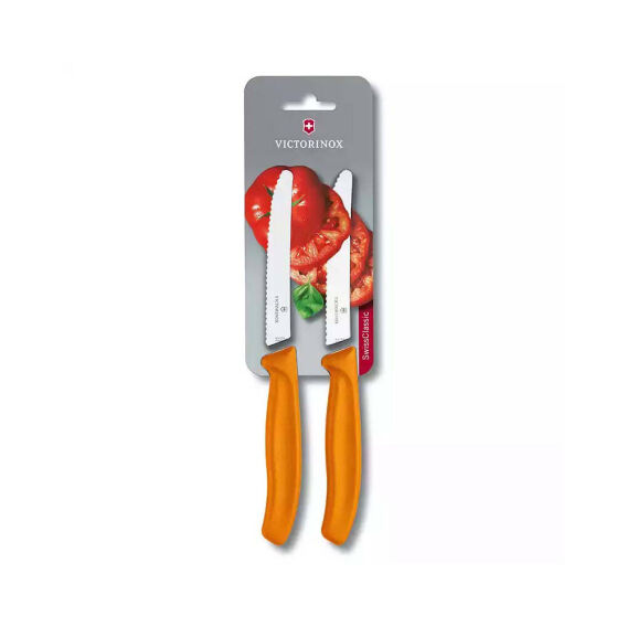 Victorinox 6.7836.L119B 11cm Turuncu 2li Tırtıklı Domates ve Sofra Bıçağı, Blisterli Paket - VICTORINOX MUTFAK