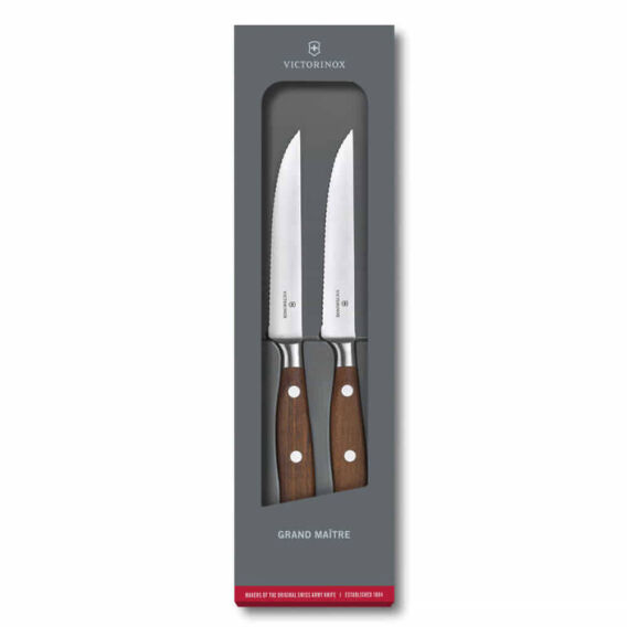 Victorinox 7.7240.2W 12cm Gül Ağacı 2li Tırtıklı Dövme Çelik Biftek Bıçağı, Hediye Kutulu - VICTORINOX MUTFAK